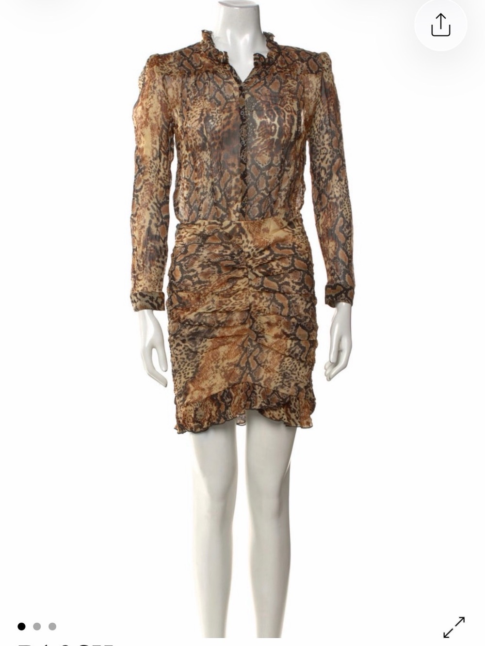 Ba & Sh Snake-Print Long-Sleeve Ruched Mini Dress
